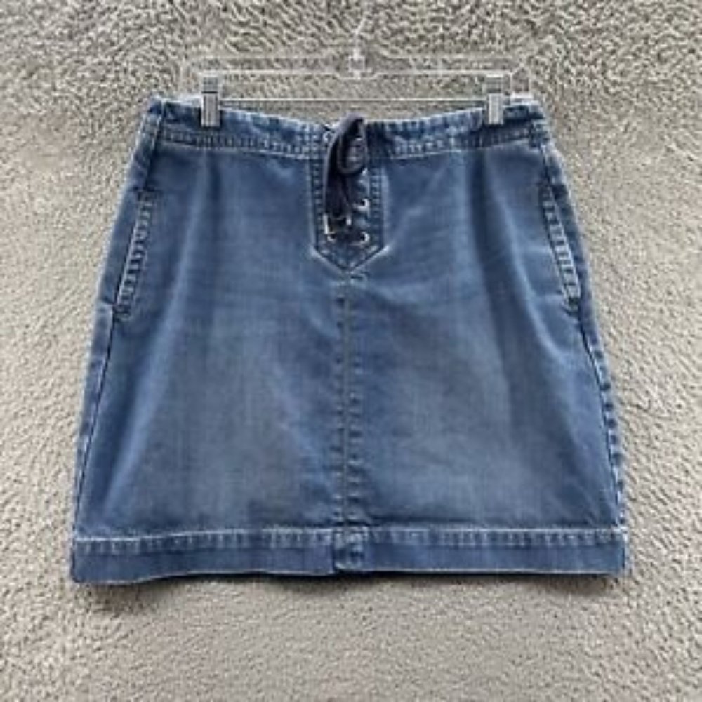 LOFT Denim Skirt Women's 8 Blue Denim Tie Front A line Skirt Ladies 8